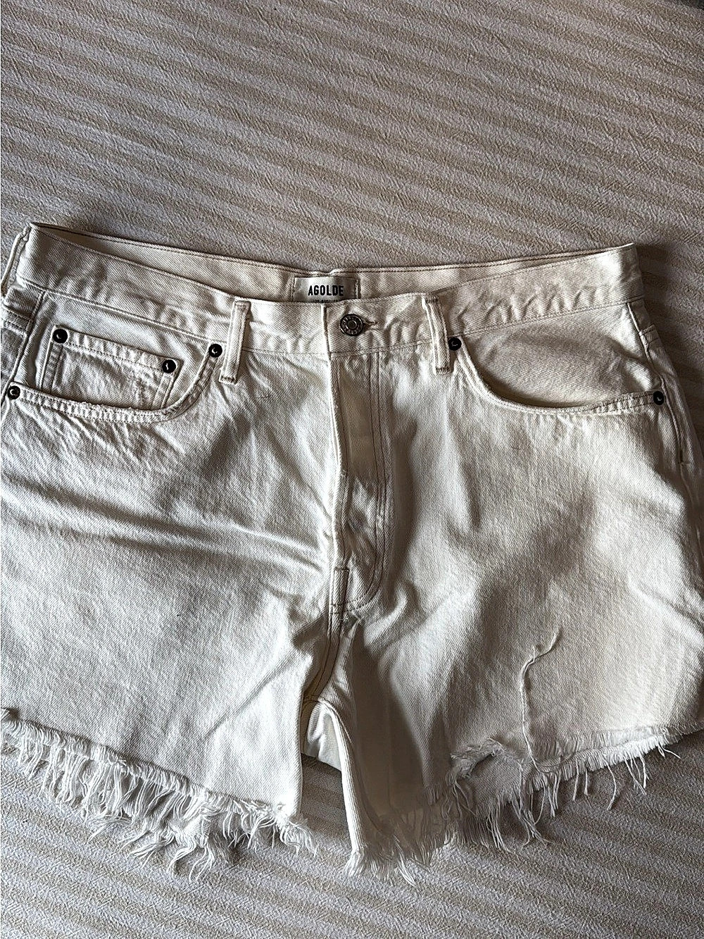 AGOLDE Parker Long Short Jean Shorts in White